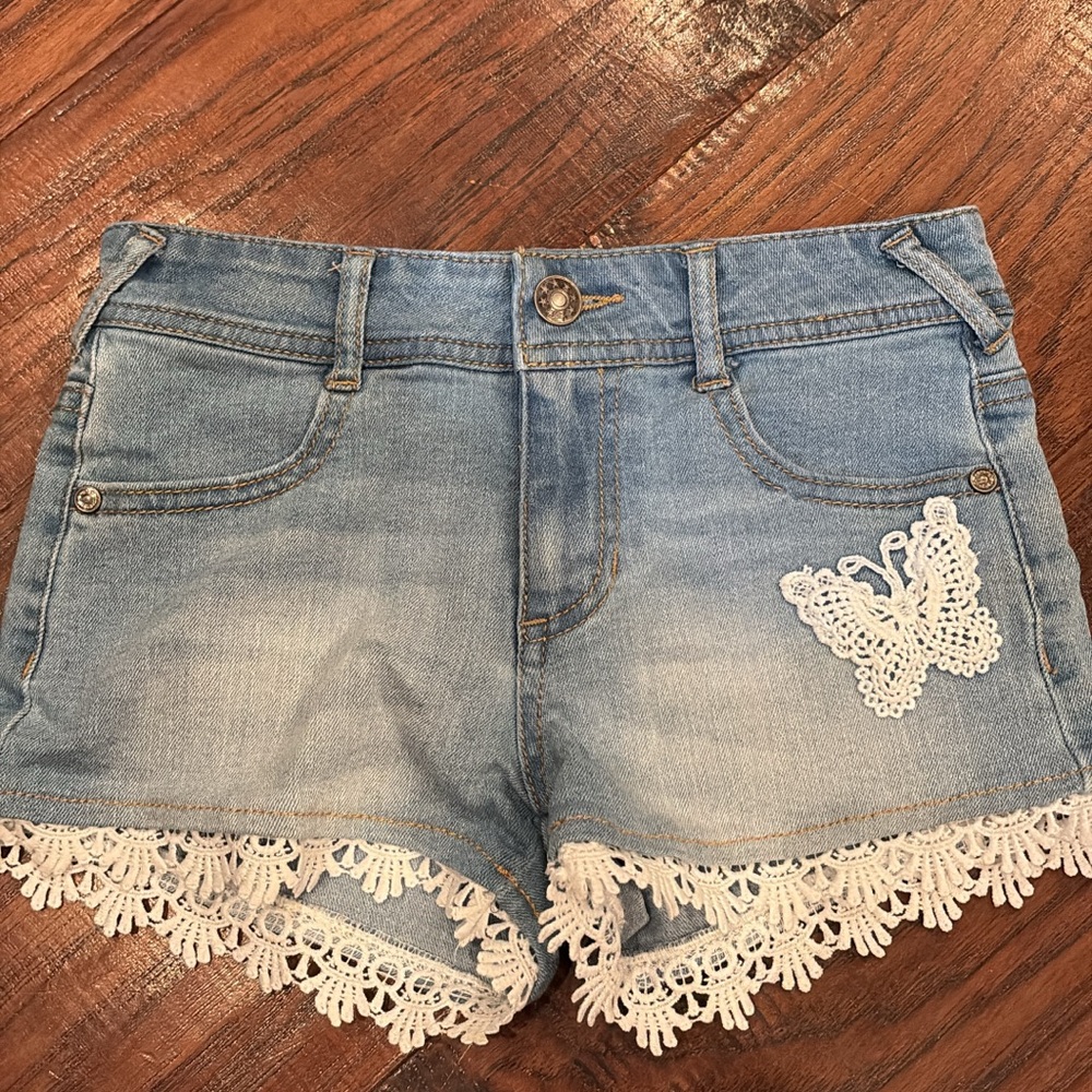 Denim Lace Trim girls Shorts 7/8